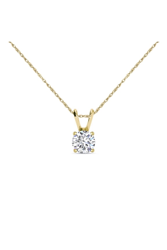 1/2 Carat Lab Grown Diamond Necklace In 14K Yellow Gold. Amazing Clarity For Women