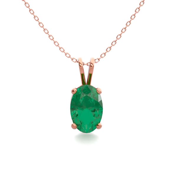 SuperJeweler 1/2 Carat Oval Shape Emerald Necklace in 14K Rose Gold Over Sterling Silver, 18 inches for Women