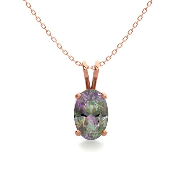 SuperJeweler 1/2 Carat Oval Shape Mystic Topaz Necklace in 14K Rose Gold Over Sterling Silver, 18 inches for Women