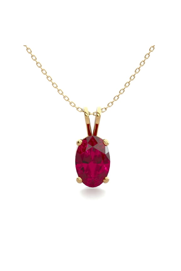 1/2 Carat Oval Shape Ruby Necklace In 14K Yellow Gold Over Sterling Silver, 18 Inches For Women