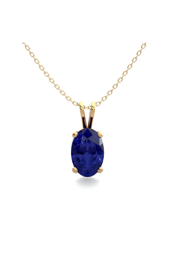 1/2 Carat Oval Shape Sapphire Necklace In 14K Yellow Gold Over Sterling Silver, 18 Inches For Women