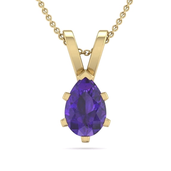 SuperJeweler 1/2 Carat Pear Shape Amethyst Necklace in 14K Yellow Gold Over Sterling Silver, 18 inches for Women
