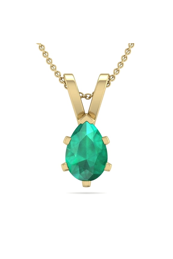 1/2 Carat Pear Shape Emerald Necklace in 14K Yellow Gold Over Sterling Silver, 18 inches for Women