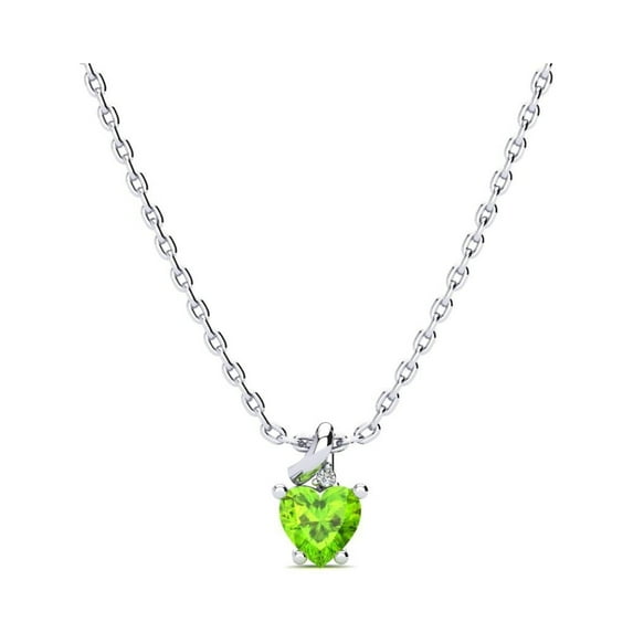 SuperJeweler 1/2 Carat Peridot and Diamond Heart Necklace in 10 Karat White Gold for Women