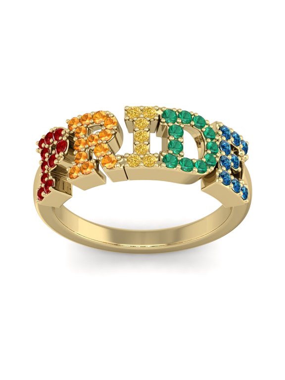 1/2 Carat Rainbow Pride Gemstone Ring In 14 Karat Yellow Gold For Men and Women!