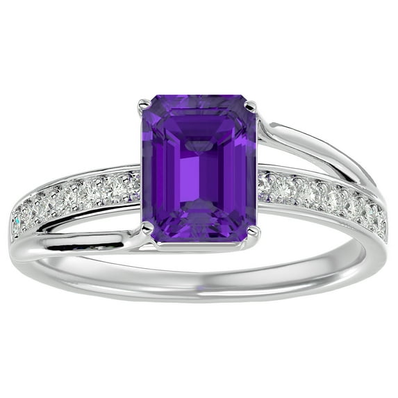 SuperJeweler 1 3/4 Carat Emerald Shape Amethyst and Diamond Ring In Sterling Silver For Women