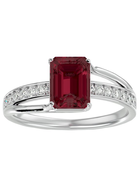 1 3/4 Carat Emerald Shape Garnet and Diamond Ring In Sterling Silver For Women