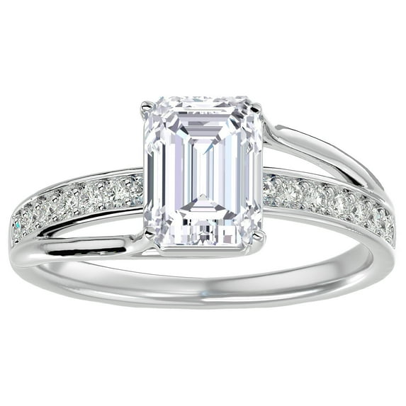 SuperJeweler 1 3/4 Carat Emerald Shape Moissanite and Diamond Ring In Sterling Silver For Women