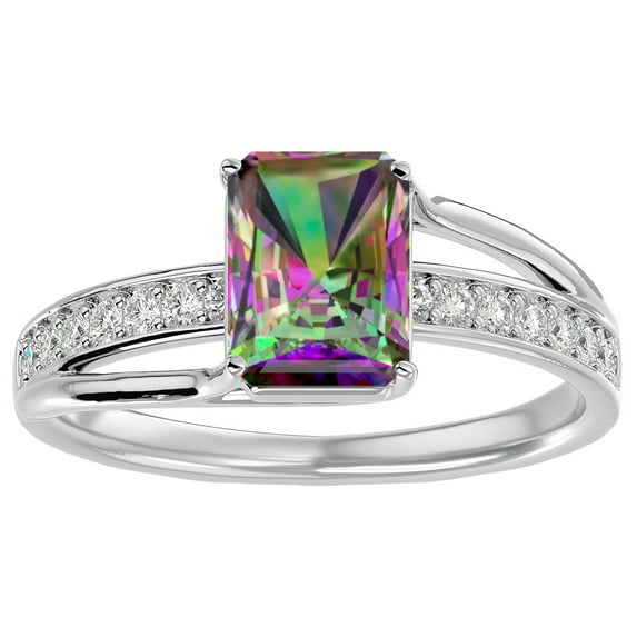 SuperJeweler 1 3/4 Carat Emerald Shape Mystic Topaz and Diamond Ring In Sterling Silver For Women