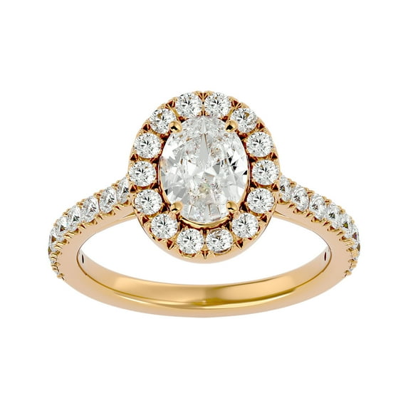 SuperJeweler 1 3/4 Carat Oval Shape Halo Moissanite Engagement Ring In 14 Karat Yellow Gold For Women