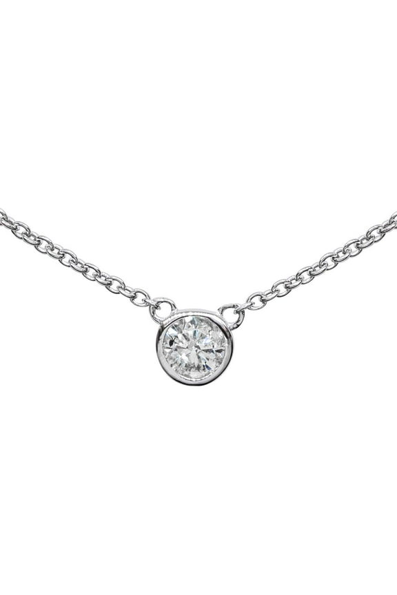 1/3 Carat Bezel Set Diamond Solitaire Necklace In Sterling Silver, 16-18 Inches For Women