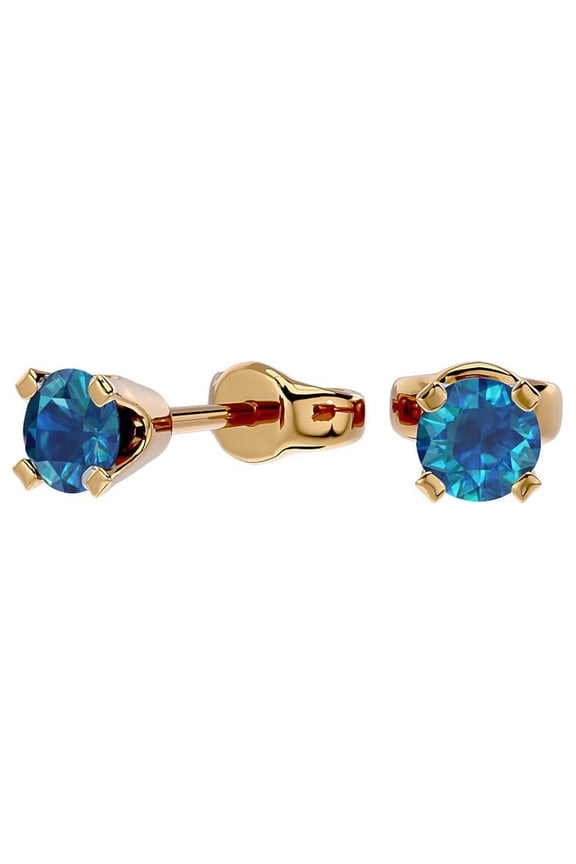 1/3 Carat Blue Diamond Stud Earrings in 14 Karat Yellow Gold Filled for Women