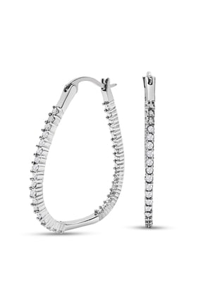 1/4 Carat Diamond Hoop Earrings In Rhodium Plated, 1 Inch For Women