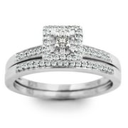 SUPERJEWELER 1/4 Carat Pave Halo Diamond Bridal Set in Sterling SilverFor Women