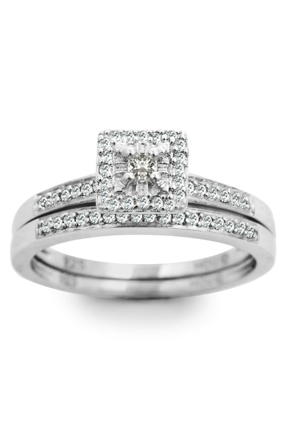 1/4 Carat Pave Halo Diamond Bridal Set in Sterling SilverFor Women