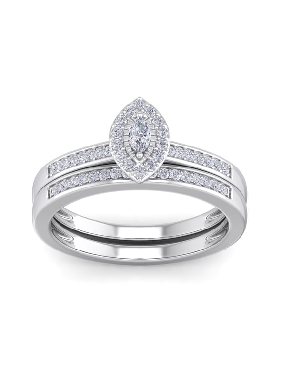 1/4 Carat Pave Marquise Shape Halo Diamond Bridal Set in Sterling SilverFor Women