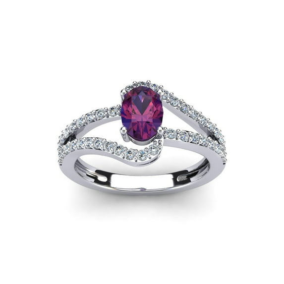 SuperJeweler 1.40 Carat Oval Shape Amethyst and Fancy Diamond Ring In Sterling Silver For Women