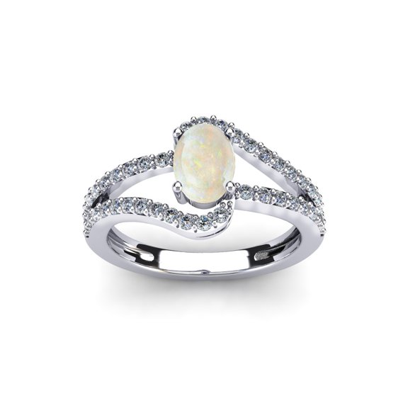 SuperJeweler 1.40 Carat Oval Shape Created Opal and Fancy Diamond Ring In Sterling Silver For Women