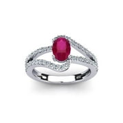 SuperJeweler 1.40 Carat Oval Shape Created Ruby and Fancy Diamond Ring In Sterling Silver For Women