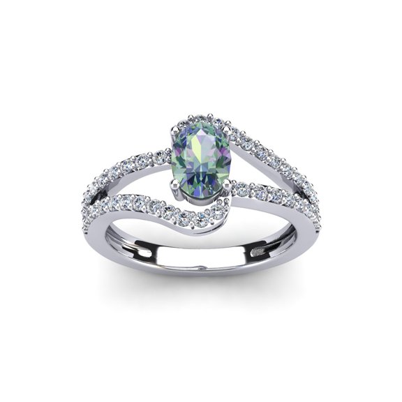 SuperJeweler 1.40 Carat Oval Shape Mystic Topaz and Fancy Diamond Ring In Sterling Silver For Women