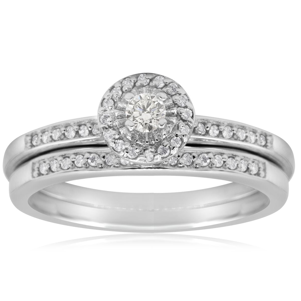 SuperJeweler 1/4ct Pave Diamond Bridal Set, Round Brilliant Center In Sterling Silver For Women
