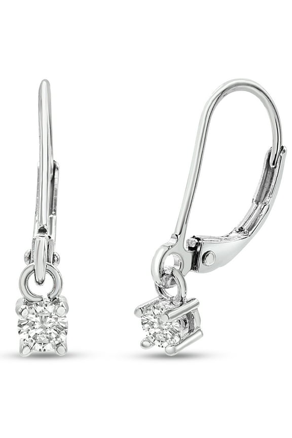1/5 Carat Diamond Leverback Earrings In Sterling Silver, 1/2 Inch For Women