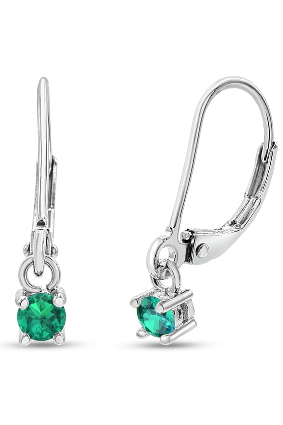 1/5 Carat Emerald Leverback Earrings In Sterling Silver, 1/2 Inch For Women