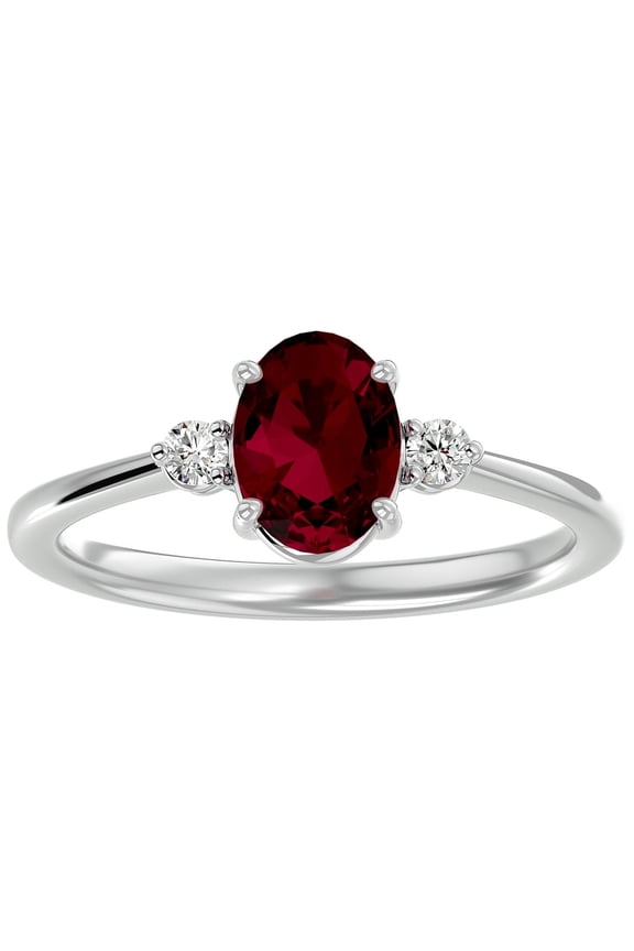 1.65 Carat Oval Shape Ruby and Two Diamond Ring In 14 Karat White Gold For Women