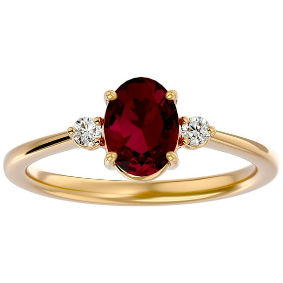 SuperJeweler 1.65 Carat Oval Shape Ruby and Two Diamond Ring In 14 Karat Yellow Gold For Women