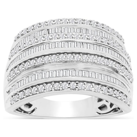 SuperJeweler 1 Carat Baguette and Round Colorless Diamond Band Ring In Sterling Silver For Women