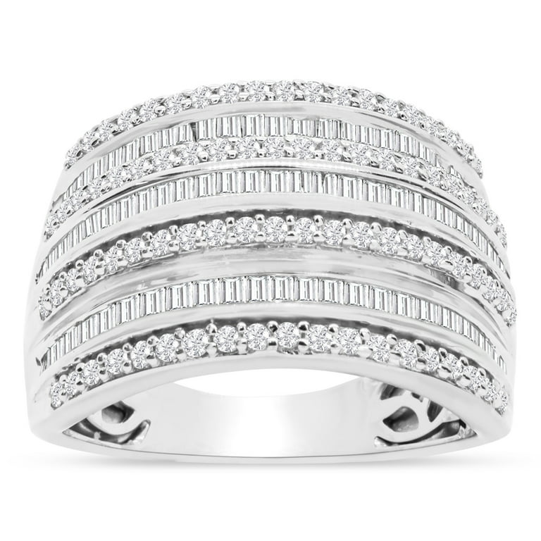SuperJeweler 1 Carat Baguette and Round Colorless Diamond Band
