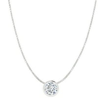 SuperJeweler 1 Carat Bezel Set Lab Grown Diamond Solitaire Necklace in 14K White Gold, 18 Inches For Women
