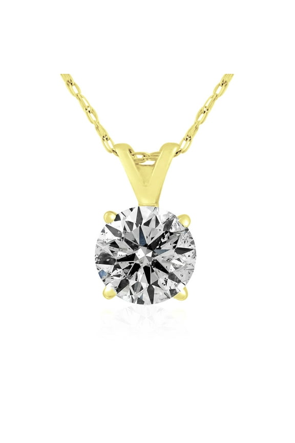 1 Carat Diamond Solitaire Necklace in 14 Karat Yellow Gold for Women