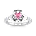 thumbnail image 1 of SuperJeweler 1 Carat Heart Shape Created Pink Sapphire and Diamond Claddagh Ring In Sterling Silver For Women, 1 of 5