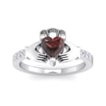 thumbnail image 1 of SuperJeweler 1 Carat Heart Shape Garnet and Diamond Claddagh Ring In Sterling Silver For Women, 1 of 6