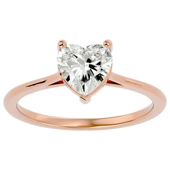 SuperJeweler 1 Carat Heart Shape Moissanite Solitaire Engagement Ring in 14 Karat Rose Gold