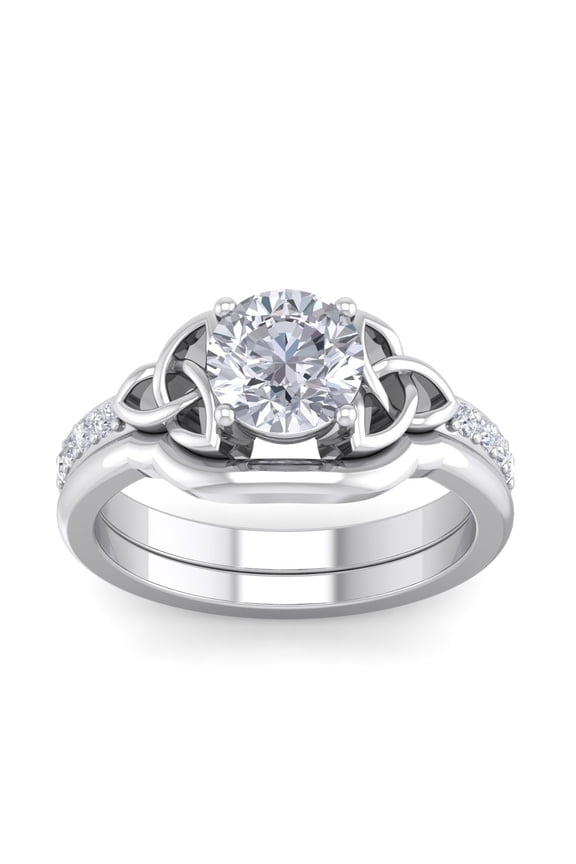 1 Carat Lab Grown Diamond Claddagh Bridal Set In 14K White Gold For Women