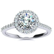 SuperJeweler 1 Carat Lab Grown Halo Diamond Engagement Ring In 14K White Gold For Women