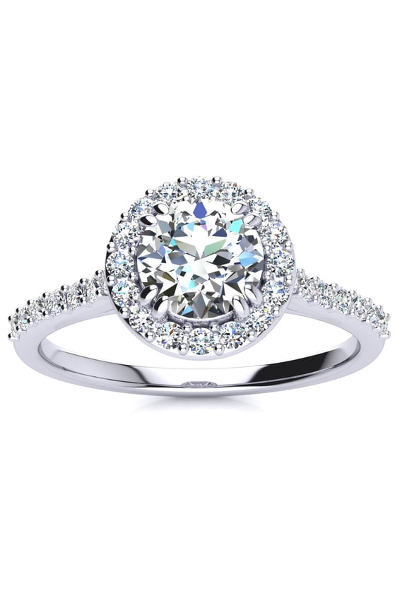 1 Carat Lab Grown Halo Diamond Engagement Ring In 14K White Gold For Women