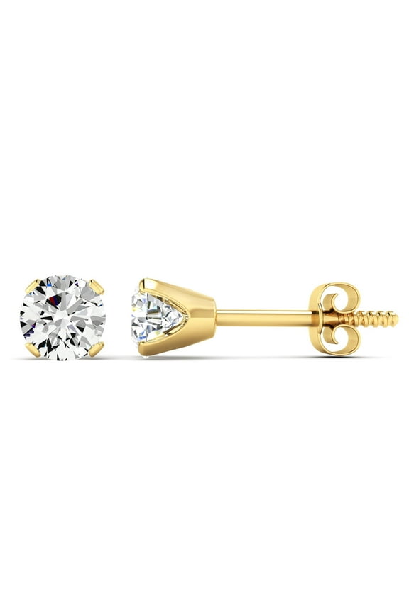 1 Carat Moissanite Screw Back Stud Earrings in 14K Yellow Gold for Women