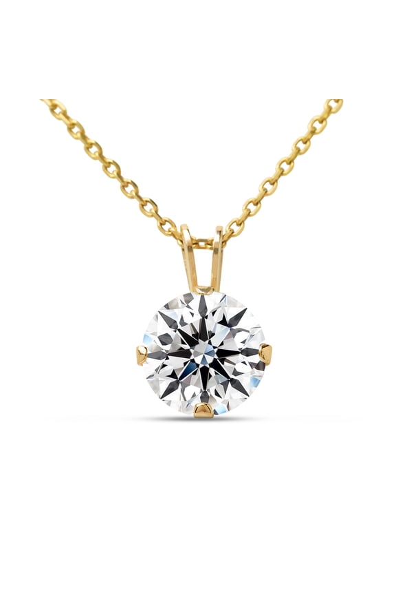 1 Carat Moissanite Solitaire Necklace In Yellow Gold With Free Chain For Women