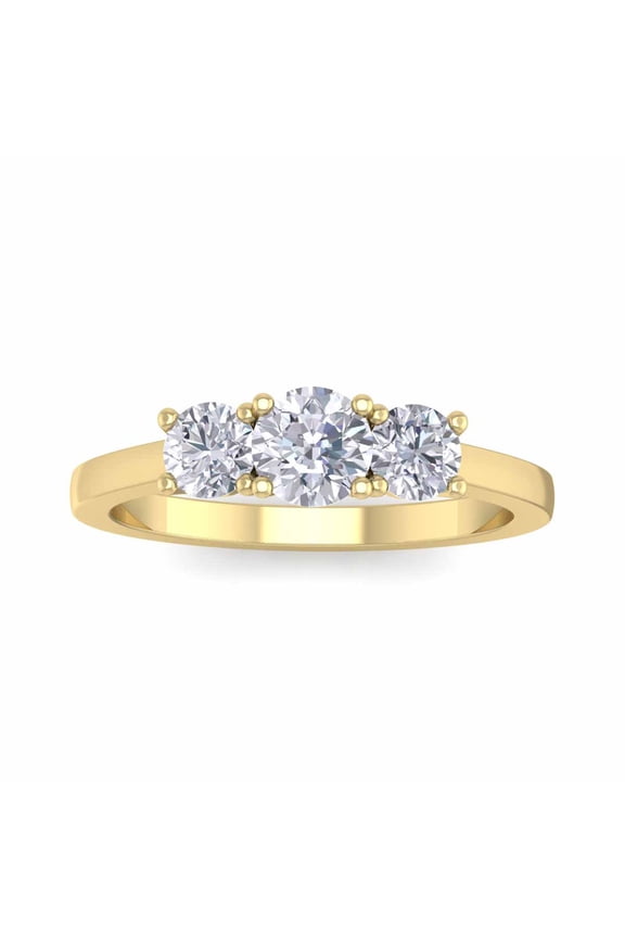 1 Carat Moissanite Three Stone Ring in 14 Karat Yellow Gold for Women