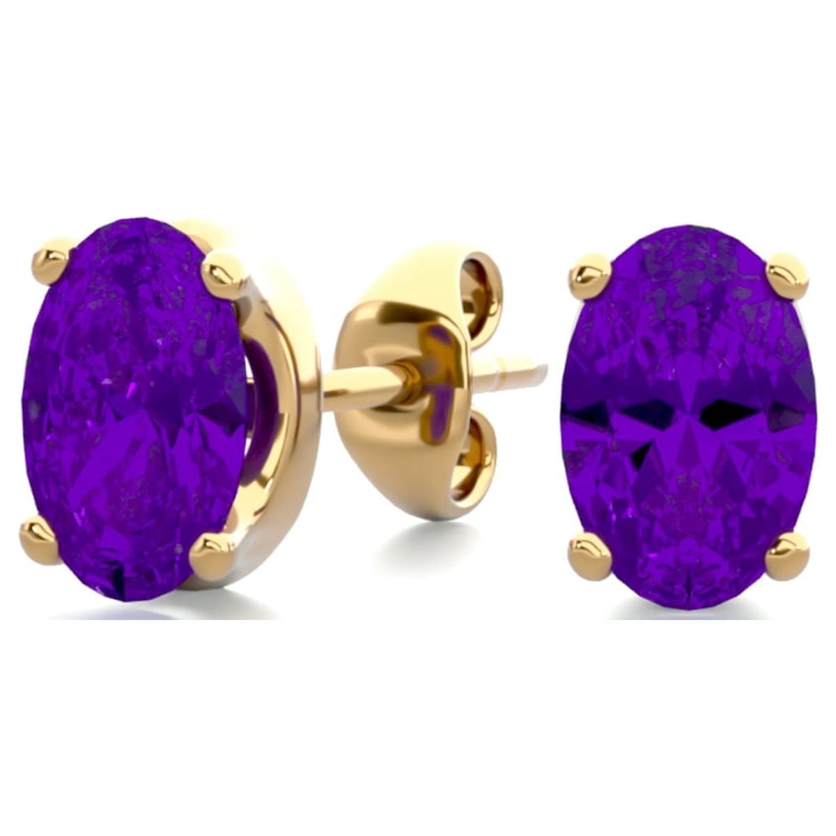 SuperJeweler 1 Carat Oval Shape Amethyst Stud Earrings in 14K Yellow Gold Over Sterling Silver for Women