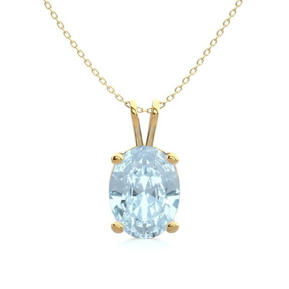 SuperJeweler 1 Carat Oval Shape Aquamarine Necklace In 14K Yellow Gold Over Sterling Silver, 18 Inches For Women