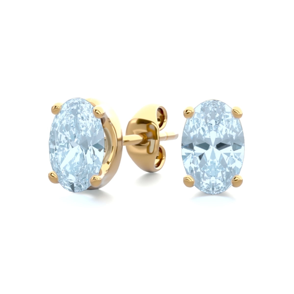 SuperJeweler 1 Carat Oval Shape Aquamarine Stud Earrings in 14K Yellow Gold Over Sterling Silver for Women