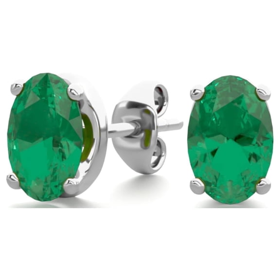SuperJeweler 1 Carat Oval Shape Emerald Stud Earrings In Sterling Silver For Women