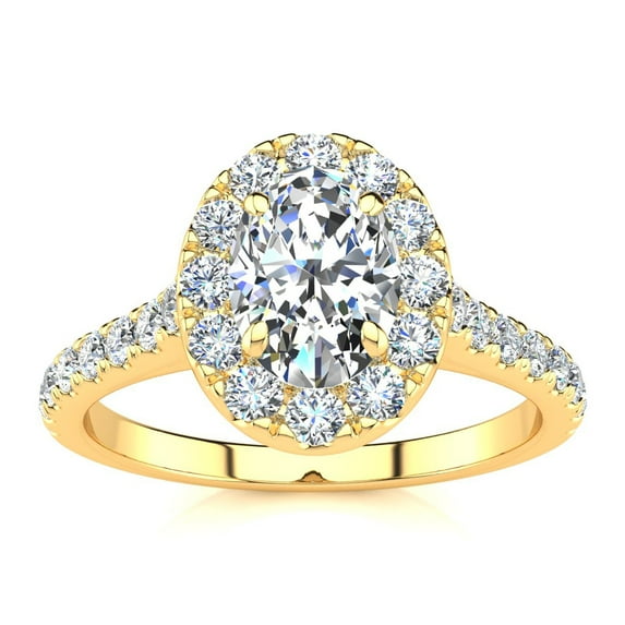 SuperJeweler 1 Carat Oval Shape Halo Diamond Engagement Ring in 14 Karat Yellow Gold For Women