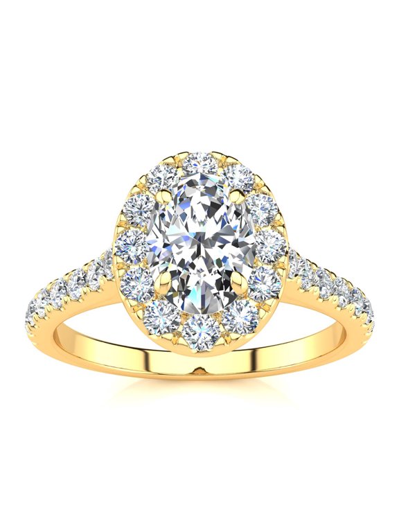 1 Carat Oval Shape Halo Diamond Engagement Ring in 14 Karat Yellow Gold For Women