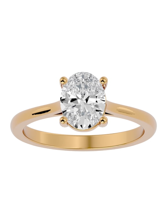 1 Carat Oval Shape Moissanite Solitaire Engagement Ring in 14 Karat Yellow Gold