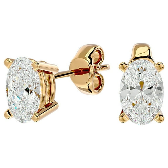 SuperJeweler 1 Carat Oval Shape Moissanite Stud Earrings in 14 Karat Yellow Gold for Women